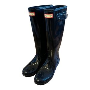 HUNTER Original Black Tall Gloss Boots Size 10